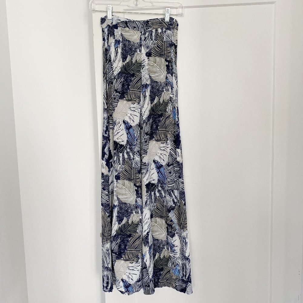 French Connection Blue Palm Leaf Wide Leg Pant